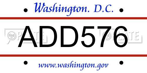 ADD576 District Of Columbia License Plate