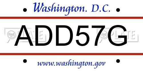 ADD57G District Of Columbia License Plate