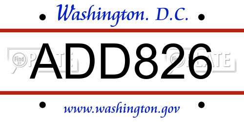 ADD826 District Of Columbia License Plate
