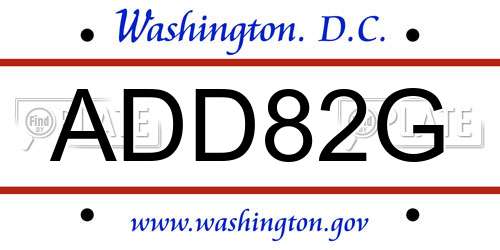 ADD82G District Of Columbia License Plate