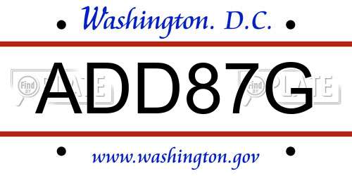 ADD87G District Of Columbia License Plate