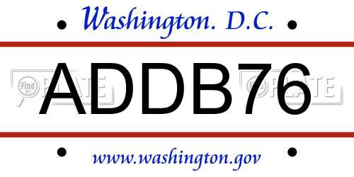ADDB76 District Of Columbia License Plate