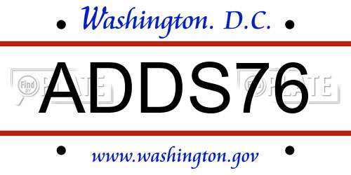 ADDS76 District Of Columbia License Plate