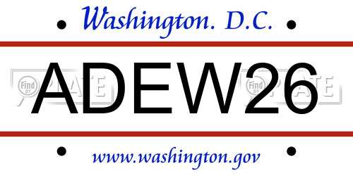 ADEW26 District Of Columbia License Plate