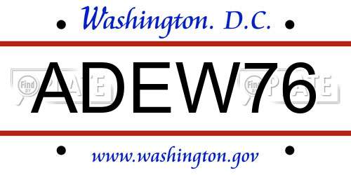 ADEW76 District Of Columbia License Plate