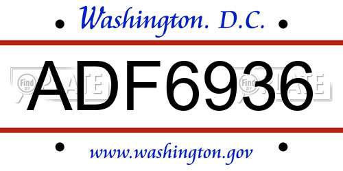 ADF6936 District Of Columbia License Plate