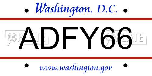 ADFY66 District Of Columbia License Plate