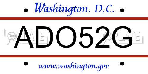 ADO52G District Of Columbia License Plate