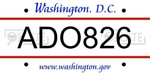 ADO826 District Of Columbia License Plate