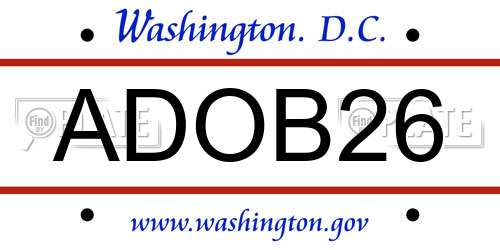 ADOB26 District Of Columbia License Plate