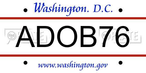 ADOB76 District Of Columbia License Plate