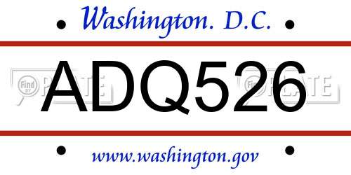 ADQ526 District Of Columbia License Plate