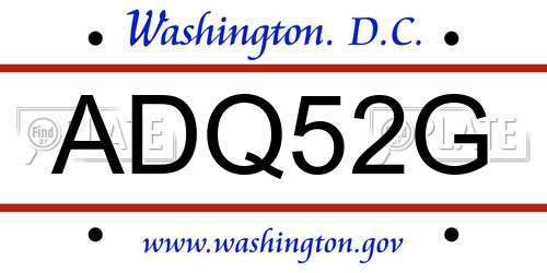 ADQ52G District Of Columbia License Plate