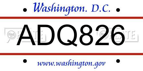 ADQ826 District Of Columbia License Plate