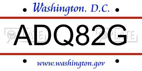 ADQ82G District Of Columbia License Plate