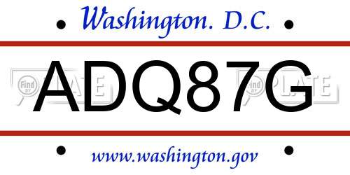 ADQ87G District Of Columbia License Plate