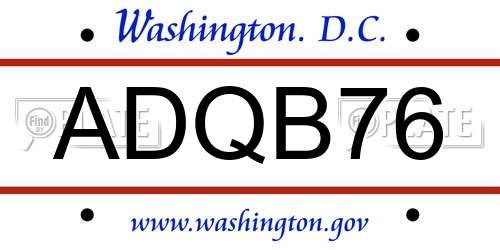 ADQB76 District Of Columbia License Plate