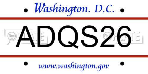 ADQS26 District Of Columbia License Plate