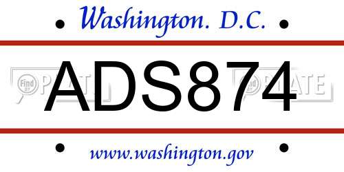 ADS874 District Of Columbia License Plate