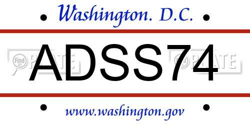 ADSS74 District Of Columbia License Plate