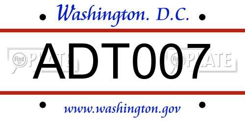 ADT007 District Of Columbia License Plate