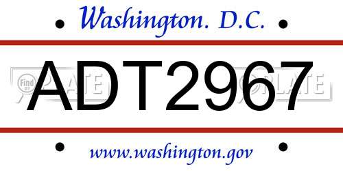 ADT2967 District Of Columbia License Plate