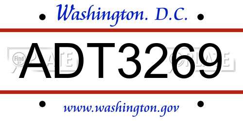 ADT3269 District Of Columbia License Plate