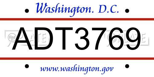 ADT3769 District Of Columbia License Plate