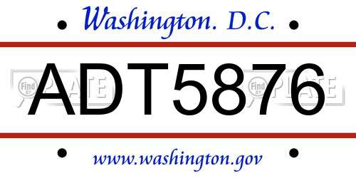 ADT5876 District Of Columbia License Plate