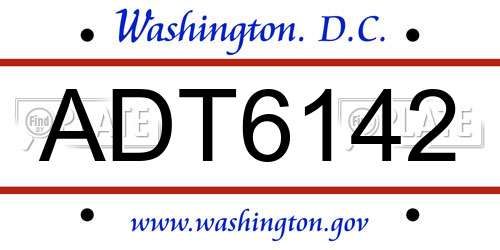 ADT6142 District Of Columbia License Plate