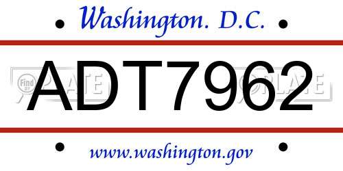 ADT7962 District Of Columbia License Plate