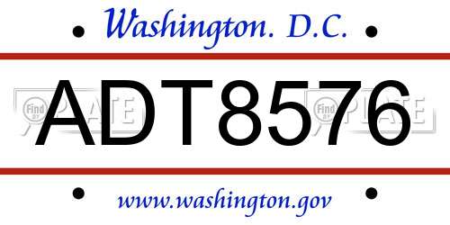 ADT8576 District Of Columbia License Plate