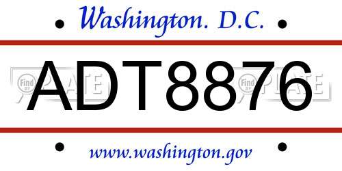 ADT8876 District Of Columbia License Plate
