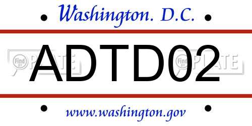 ADTD02 District Of Columbia License Plate