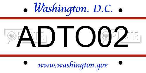 ADTO02 District Of Columbia License Plate