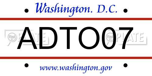 ADTO07 District Of Columbia License Plate