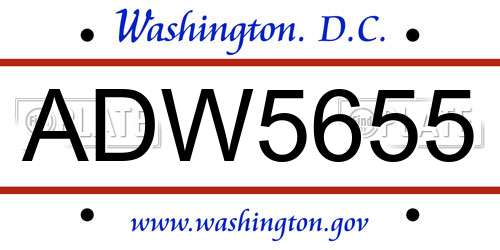 ADW5655 District Of Columbia License Plate