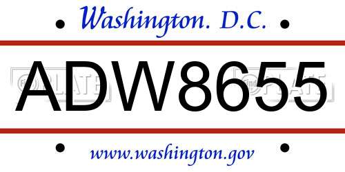 ADW8655 District Of Columbia License Plate