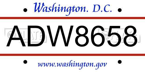ADW8658 District Of Columbia License Plate