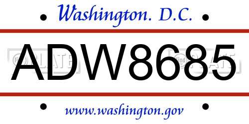 ADW8685 District Of Columbia License Plate