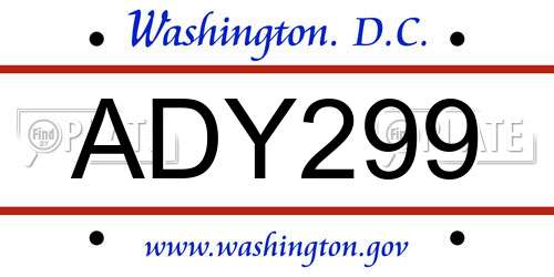 ADY299 District Of Columbia License Plate