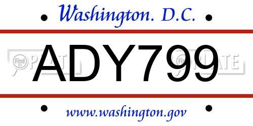 ADY799 District Of Columbia License Plate