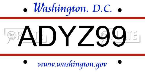 ADYZ99 District Of Columbia License Plate