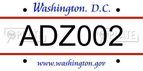 ADZ002 District Of Columbia License Plate