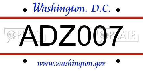 ADZ007 District Of Columbia License Plate