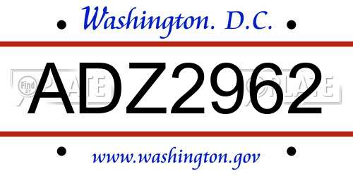 ADZ2962 District Of Columbia License Plate