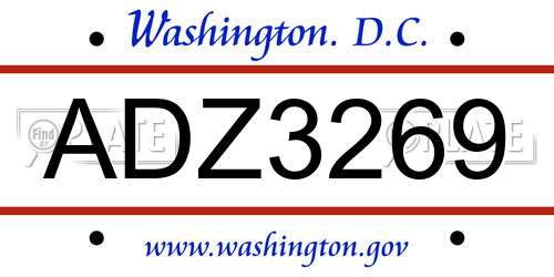 ADZ3269 District Of Columbia License Plate
