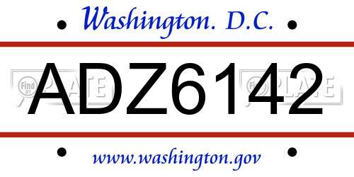 ADZ6142 District Of Columbia License Plate