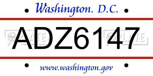 ADZ6147 District Of Columbia License Plate