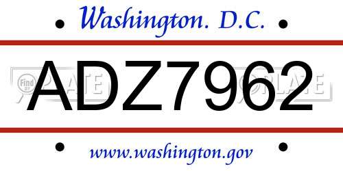 ADZ7962 District Of Columbia License Plate